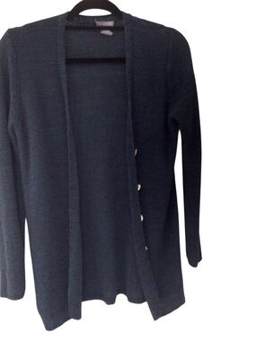 Sigrid Olsen Silk /Nylon Navy Open-Weave Long Cardigan